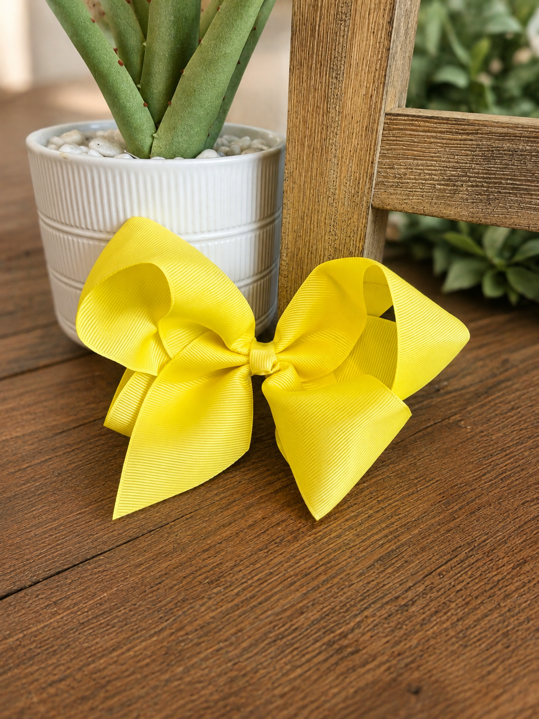 Hair Bow 6” Alligator Clip - Butter Yellow