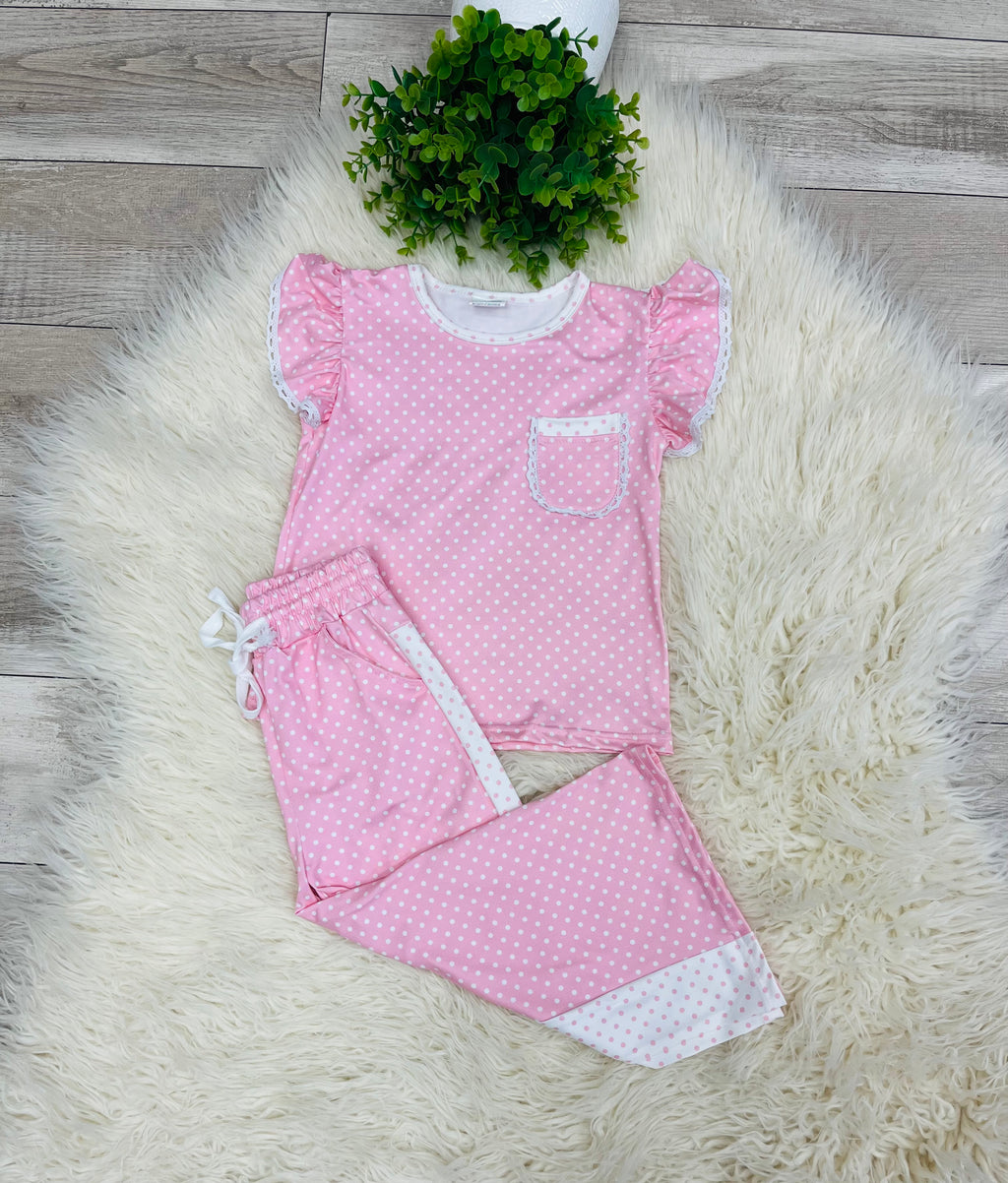 Girl’s Pink And White Polka Dot Outfit