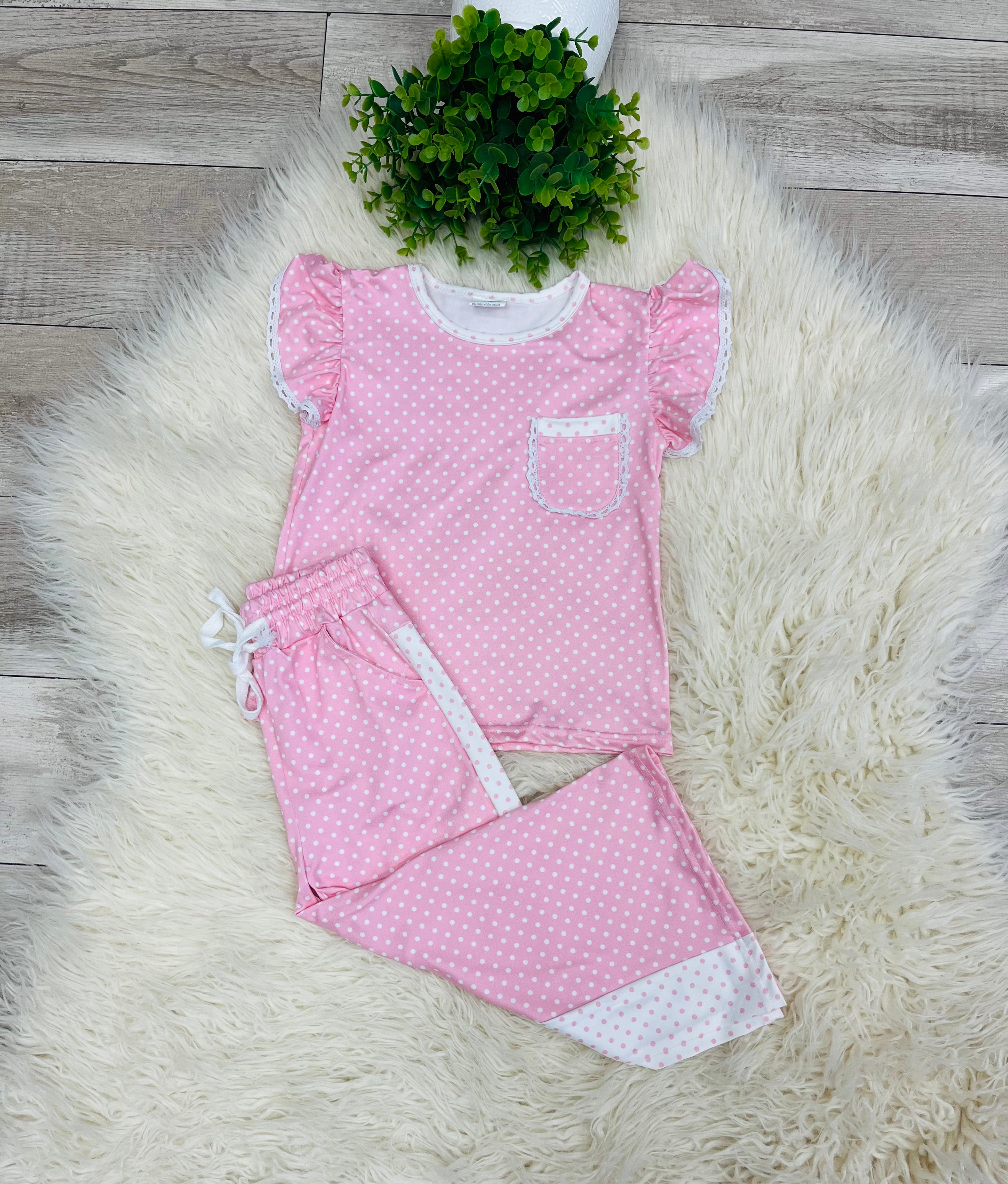 Girl’s Pink And White Polka Dot Outfit