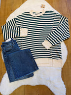 Women’s Zenana Hunter Green Stripe Pullover with side splits