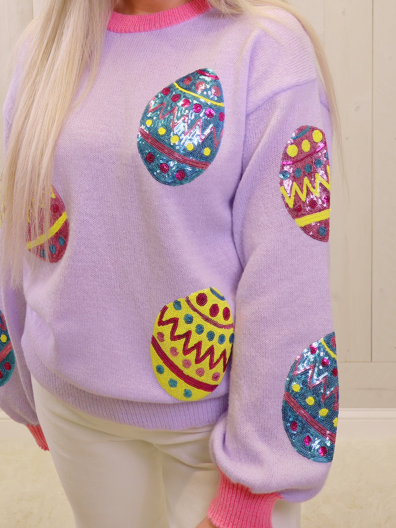 Bibi Sequin Easter Egg Patches Sweater