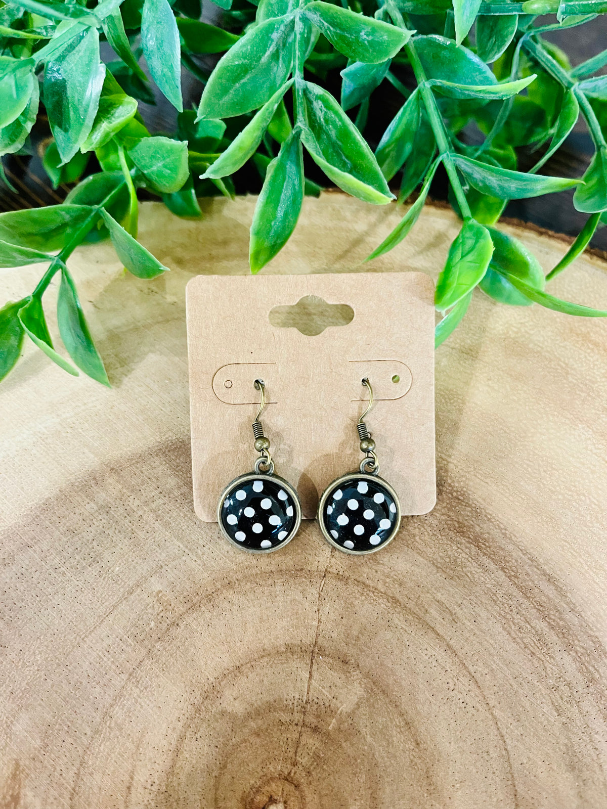 Women’s Black and White Polka Dot Circle Dangle Earrings