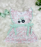 Girl’s Pink and Sage Floral Print Tractor Dress