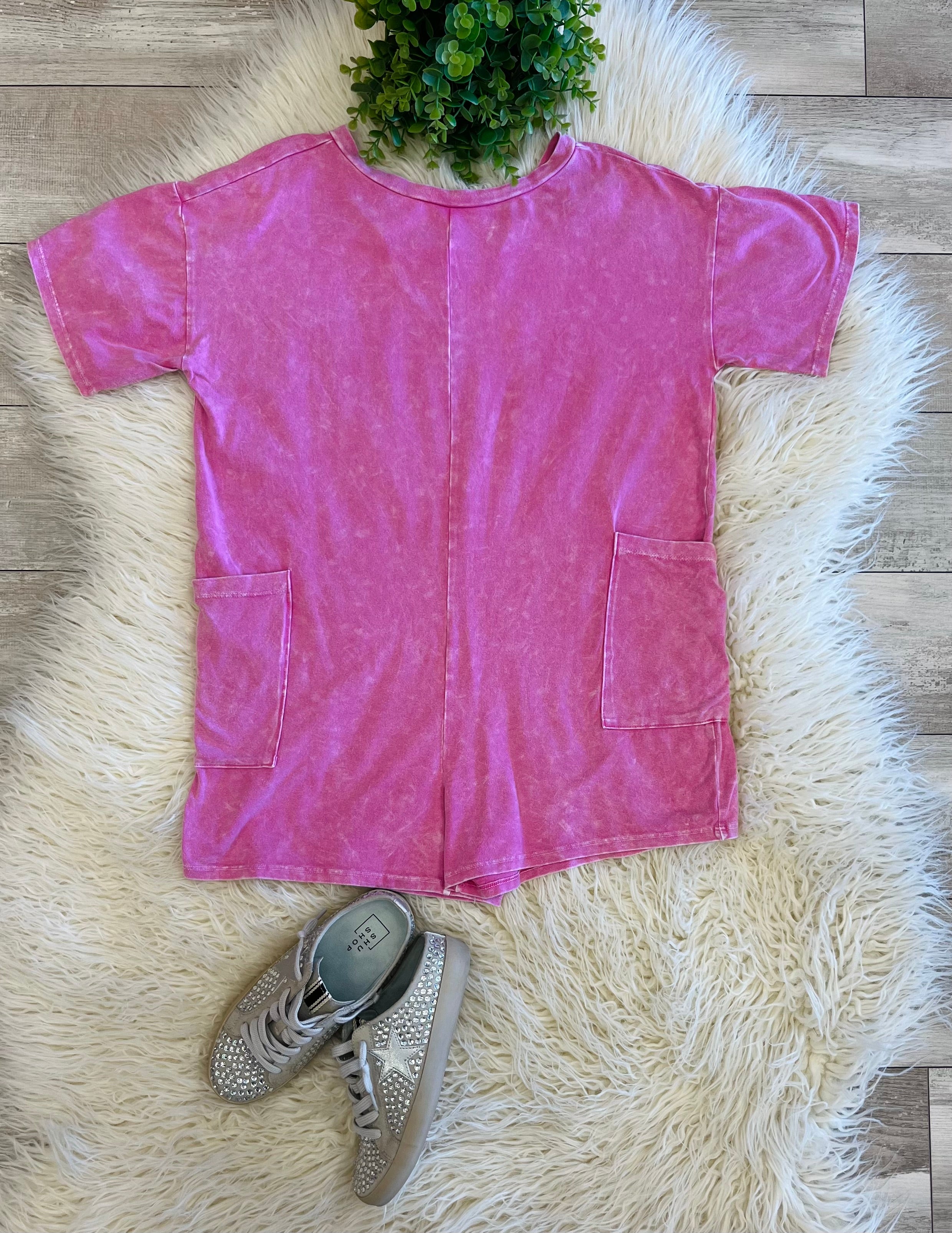 Girl’s Mineral Washed Low-Back Oversized Romper