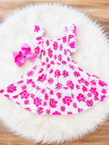 Girls Pink Floral Smocked Twirl Dress