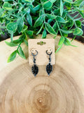 Women’s Black Leaf Diamond Dangle Hoop Earrings