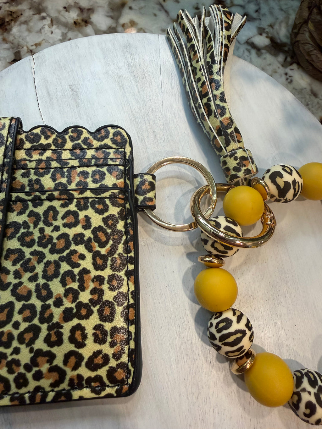 Wristlet ID Badge Pouch Keychain Cheetah and Yellow