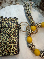 Wristlet ID Badge Pouch Keychain Cheetah and Yellow
