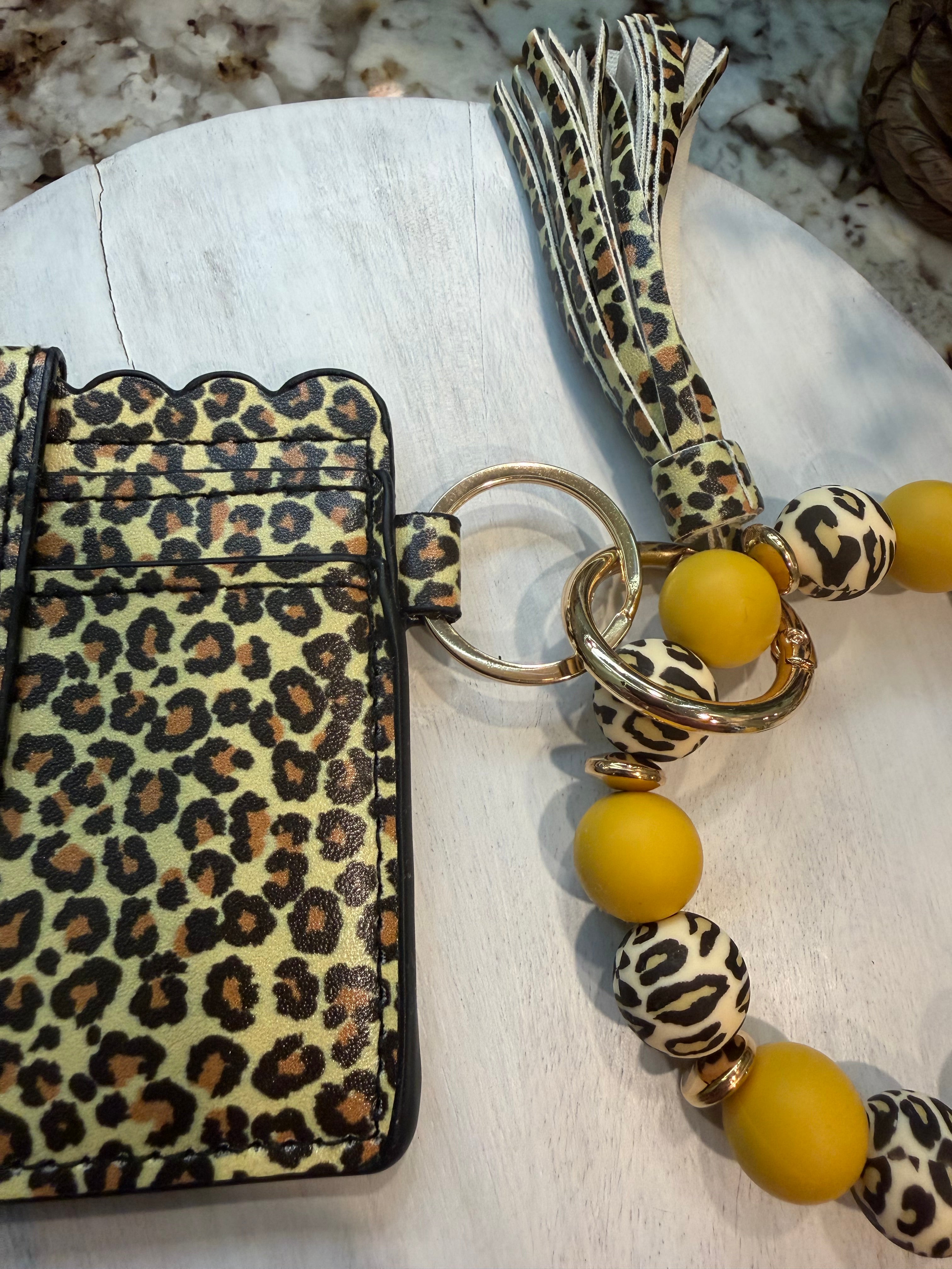 Wristlet ID Badge Pouch Keychain Cheetah and Yellow