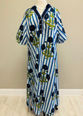 Women’s blue and navy floral puff sleeve dress