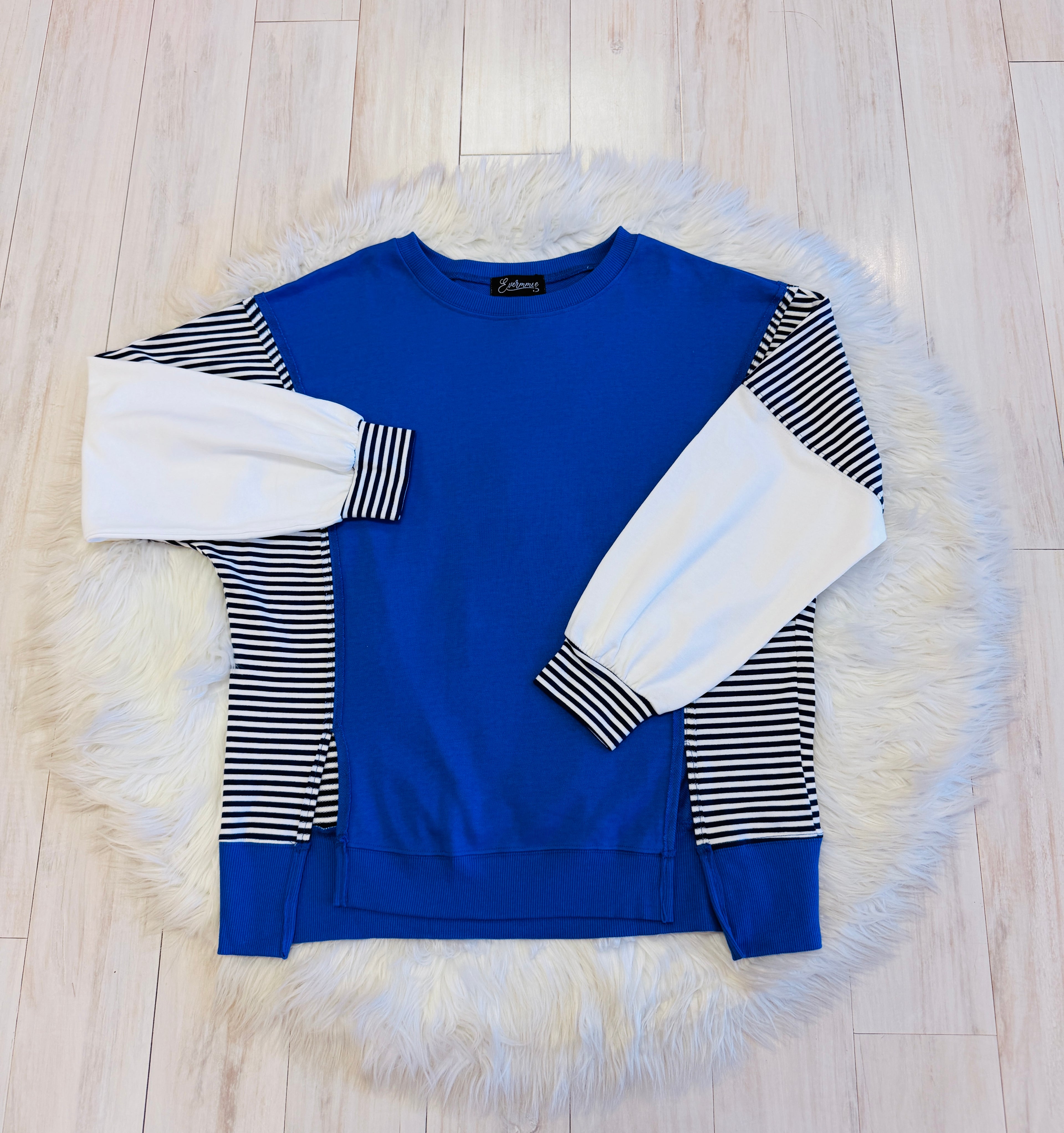 Women’s Evermmee Blue and White Stripe Contrast Pullover