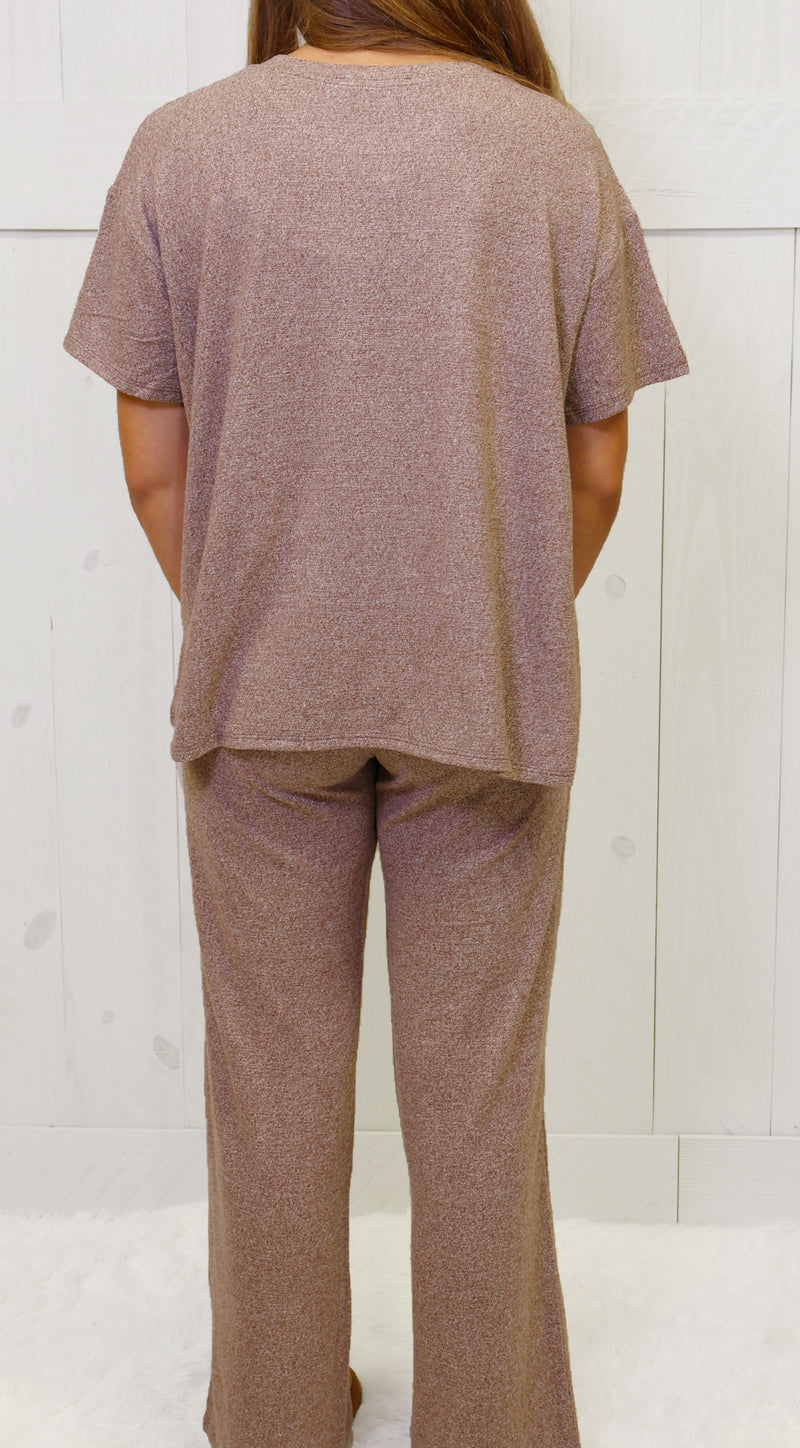 Brown Soft Melange Short Sleeve Lounge Set
