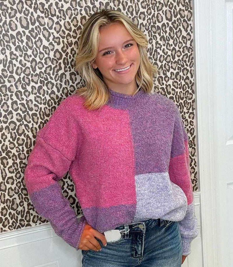 Pink&Purple Block Sweater - Mini Mee Boutique