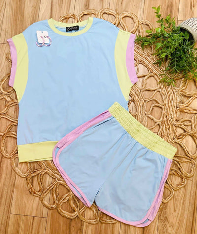 Evermmee 2 Piece Shorts Set Blue - Mini Mee Boutique