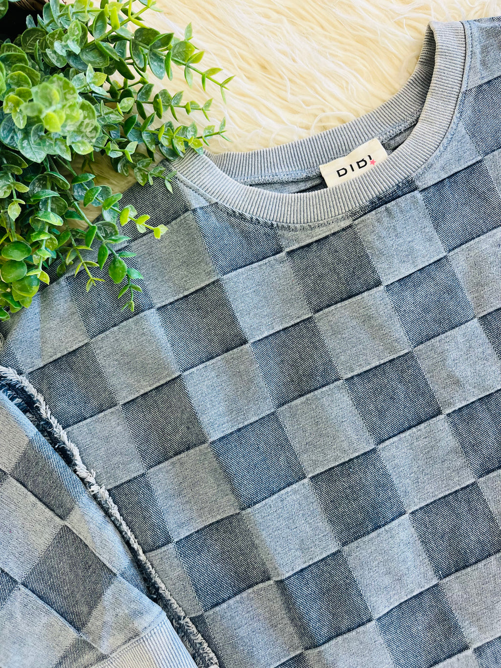 Women’s Washed Checker Denim Top