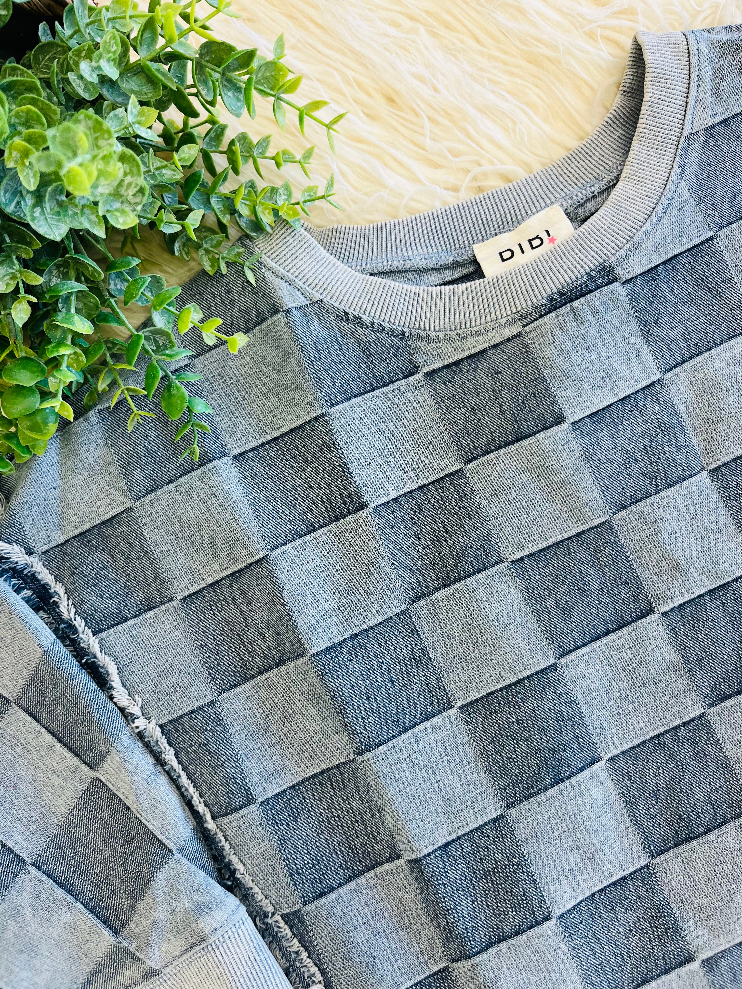 Women’s Washed Checker Denim Top