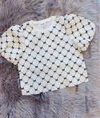 Women’s Textured Bubble Sleeve Bow Print Top