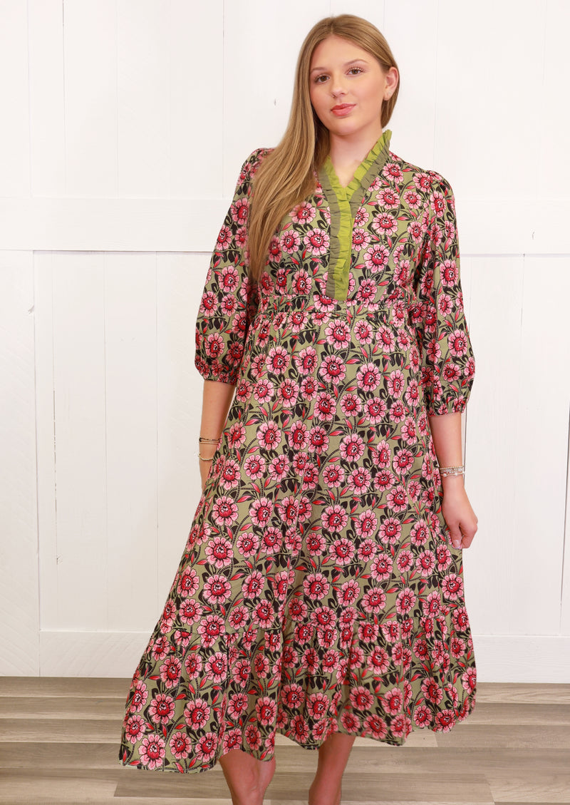 Umgee Sage Mixed Floral Print Dress