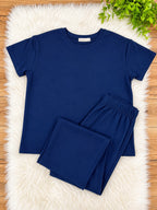 Women’s Zenana Solid Melange Navy Pant Set
