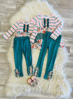 Girl’s Gingham Floral Stripe Patterned Outfit