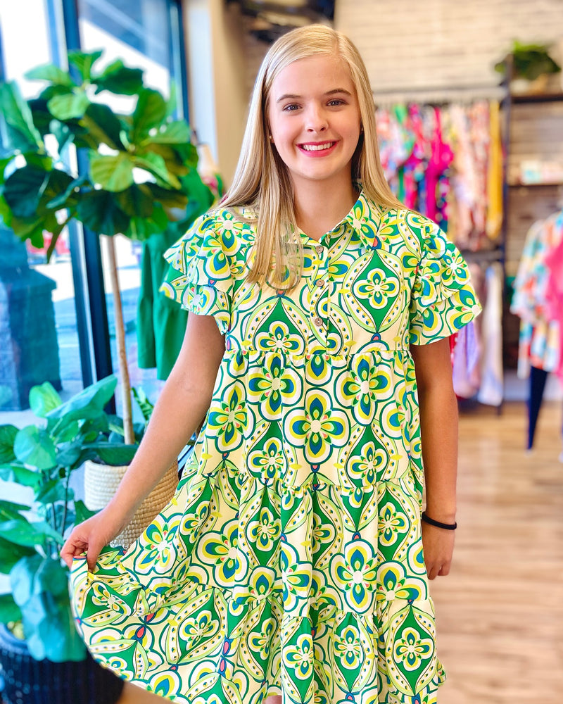 Green Pattern Dress - Mini Mee Boutique