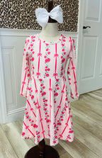 Girl’s Bow Rose Dress Long Sleeve Twirl Dress