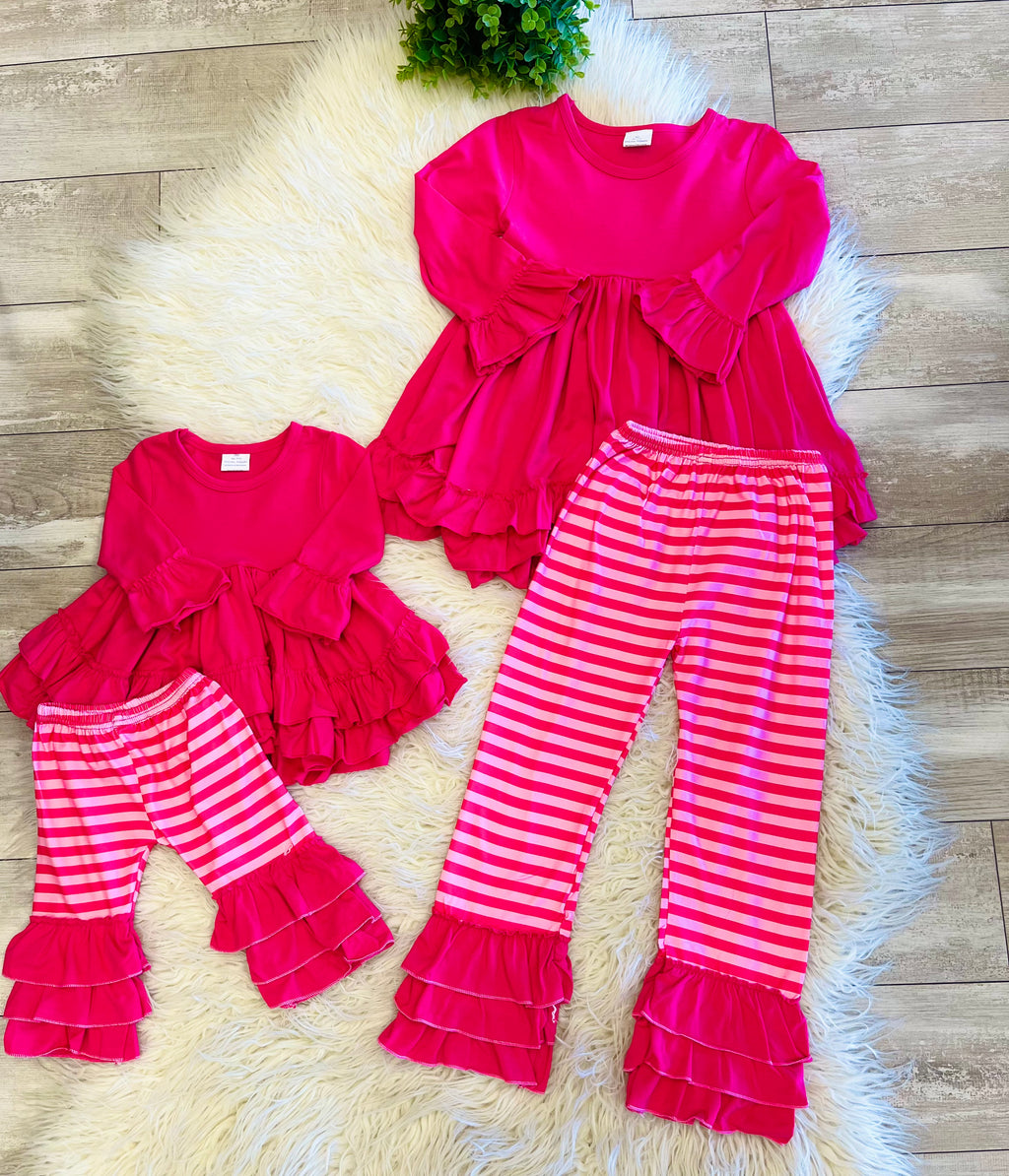 Girl’s Pink Stripe Ruffle Outfit