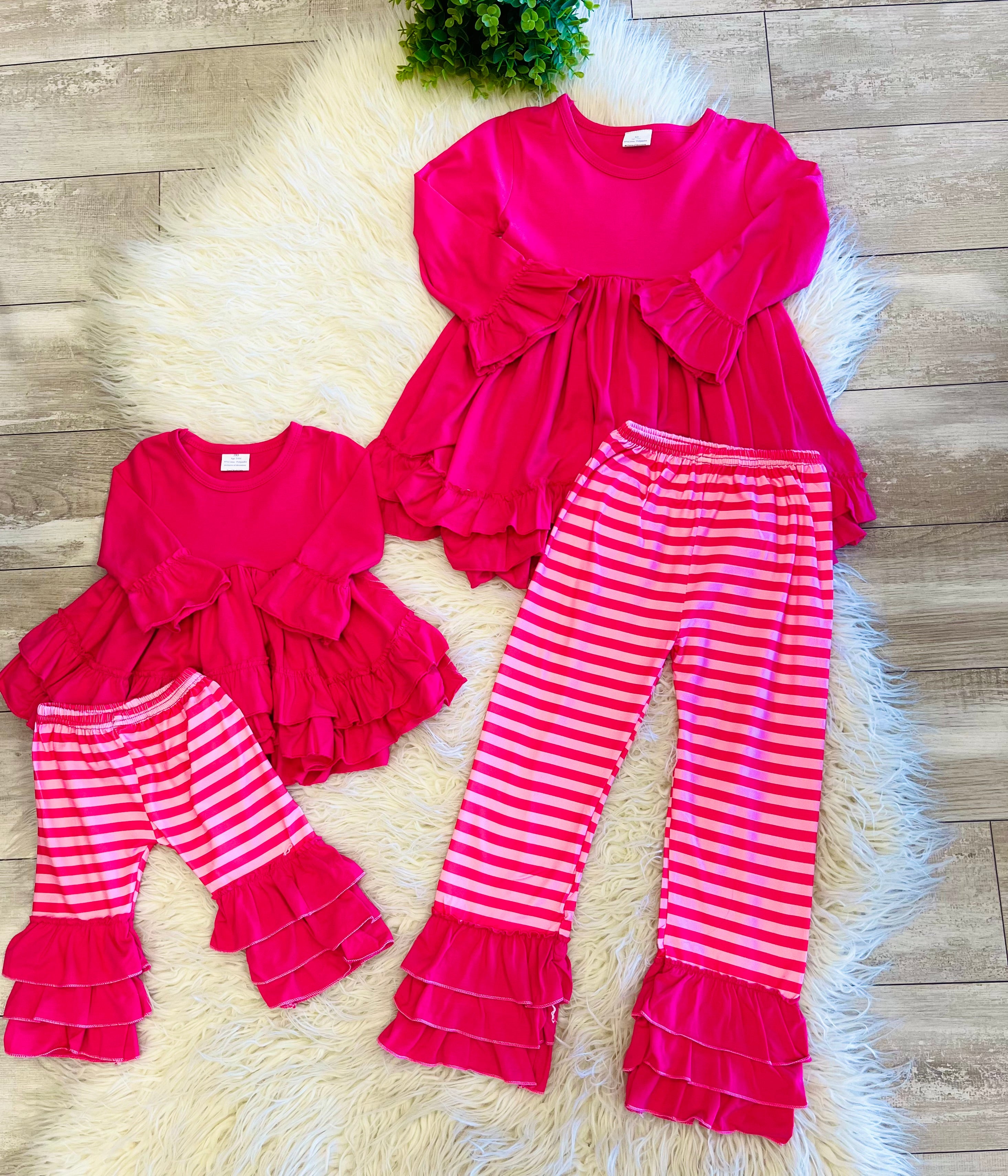 Girl’s Pink Stripe Ruffle Outfit