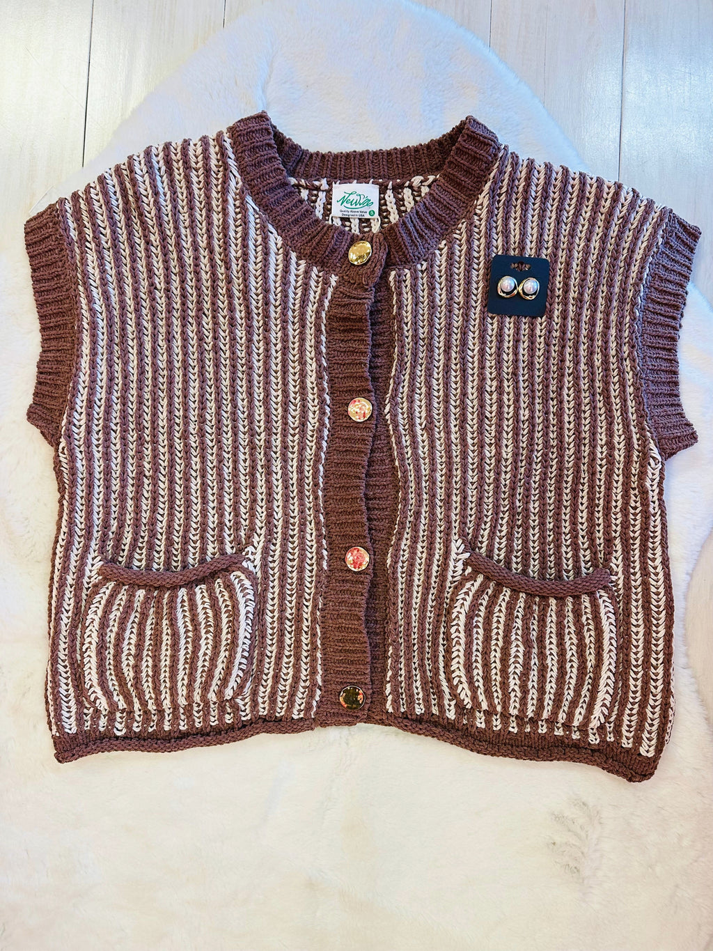 Women’s brown stripe button up top