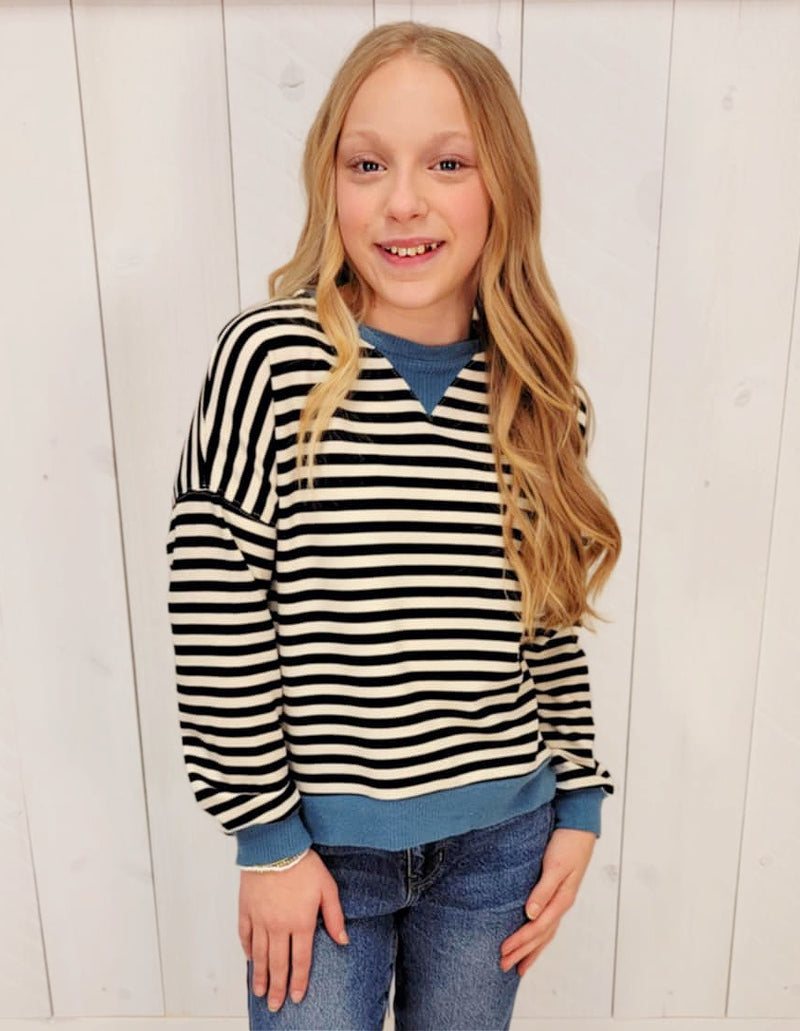 Girls Black And White Striped Long Sleeve