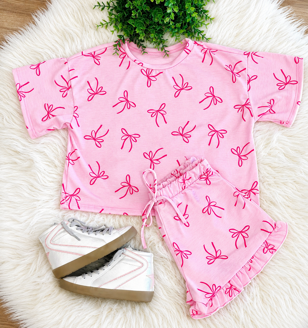 Girl’s Ribbon Print Top and Shorts Sets