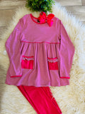 Girls Pink Stripe Leggings Set
