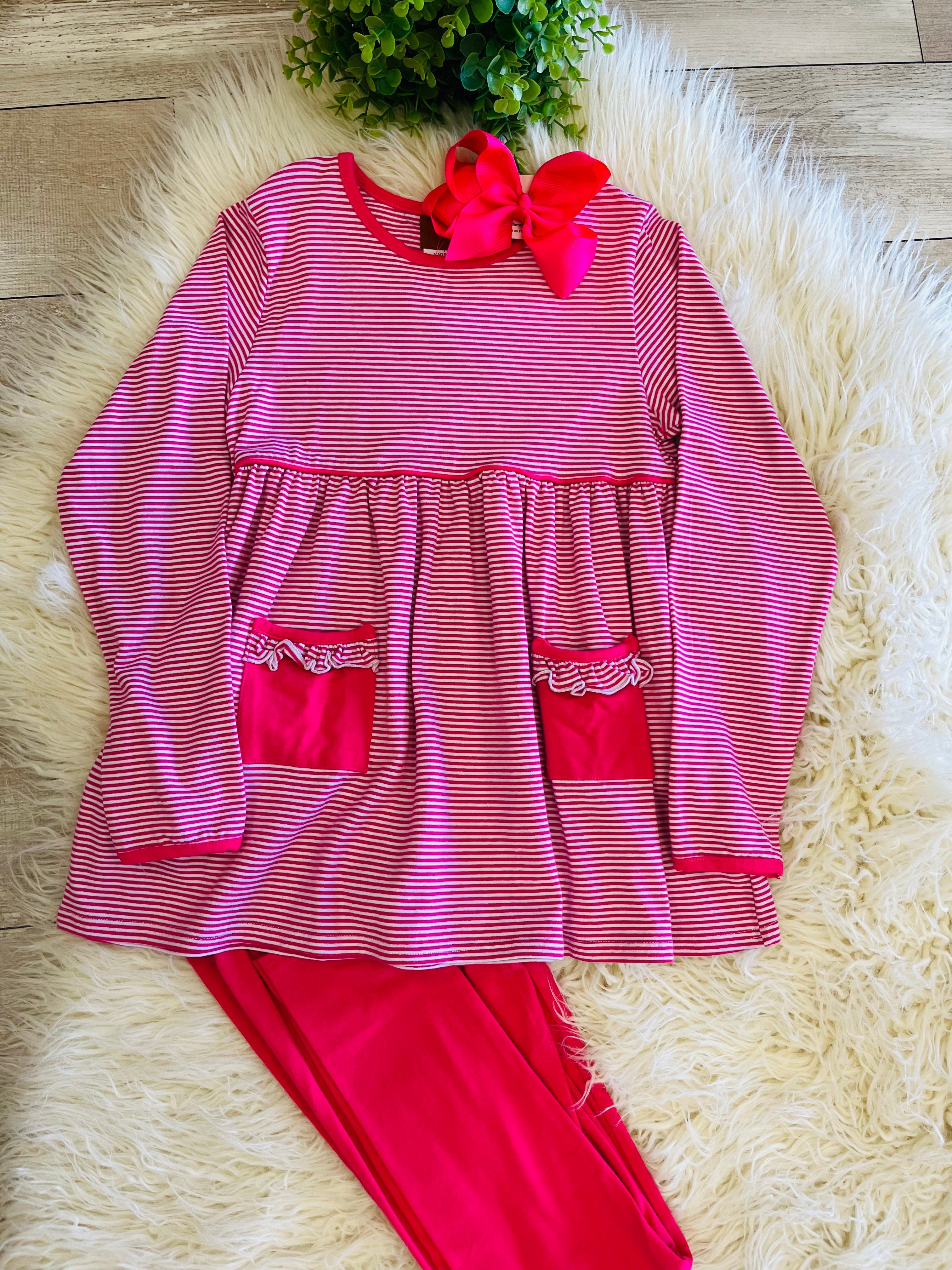 Girls Pink Stripe Leggings Set