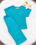 Girls Teal Ribbed Pant Outfit Set