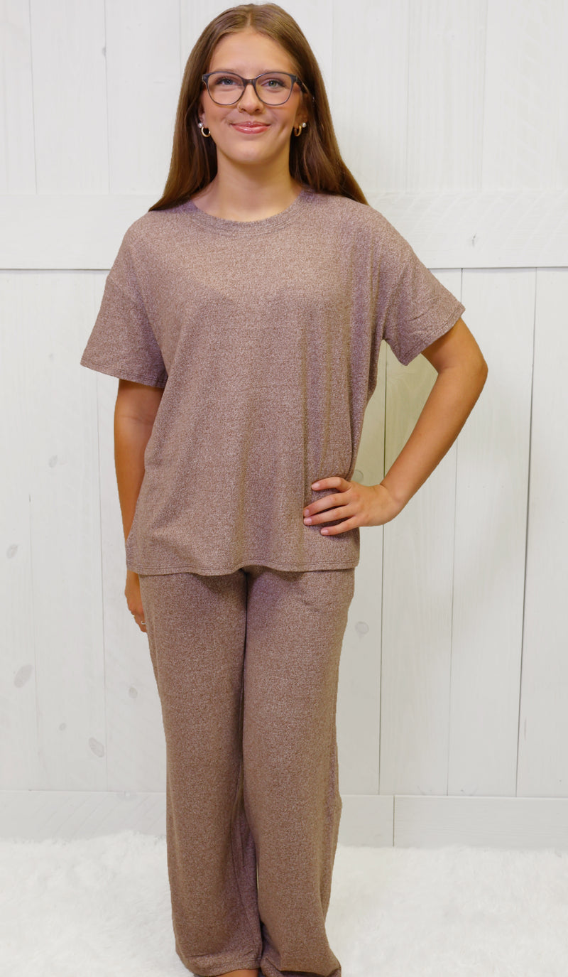 Brown Soft Melange Short Sleeve Lounge Set