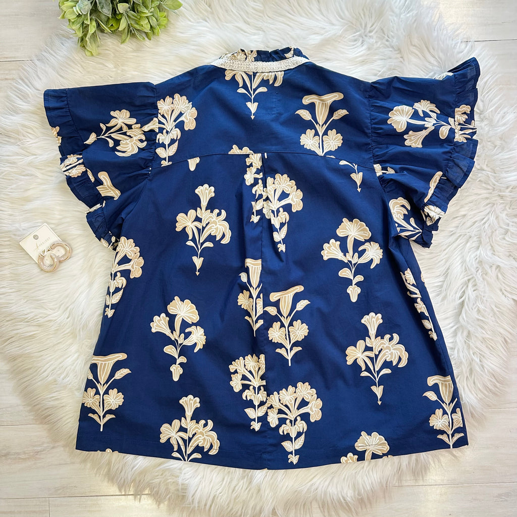 Women’s Umgee Navy and Cream Printed Blouse