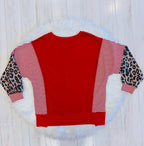 Women’s Evermmee Red Stripe Pullover with Leopard Sleeves