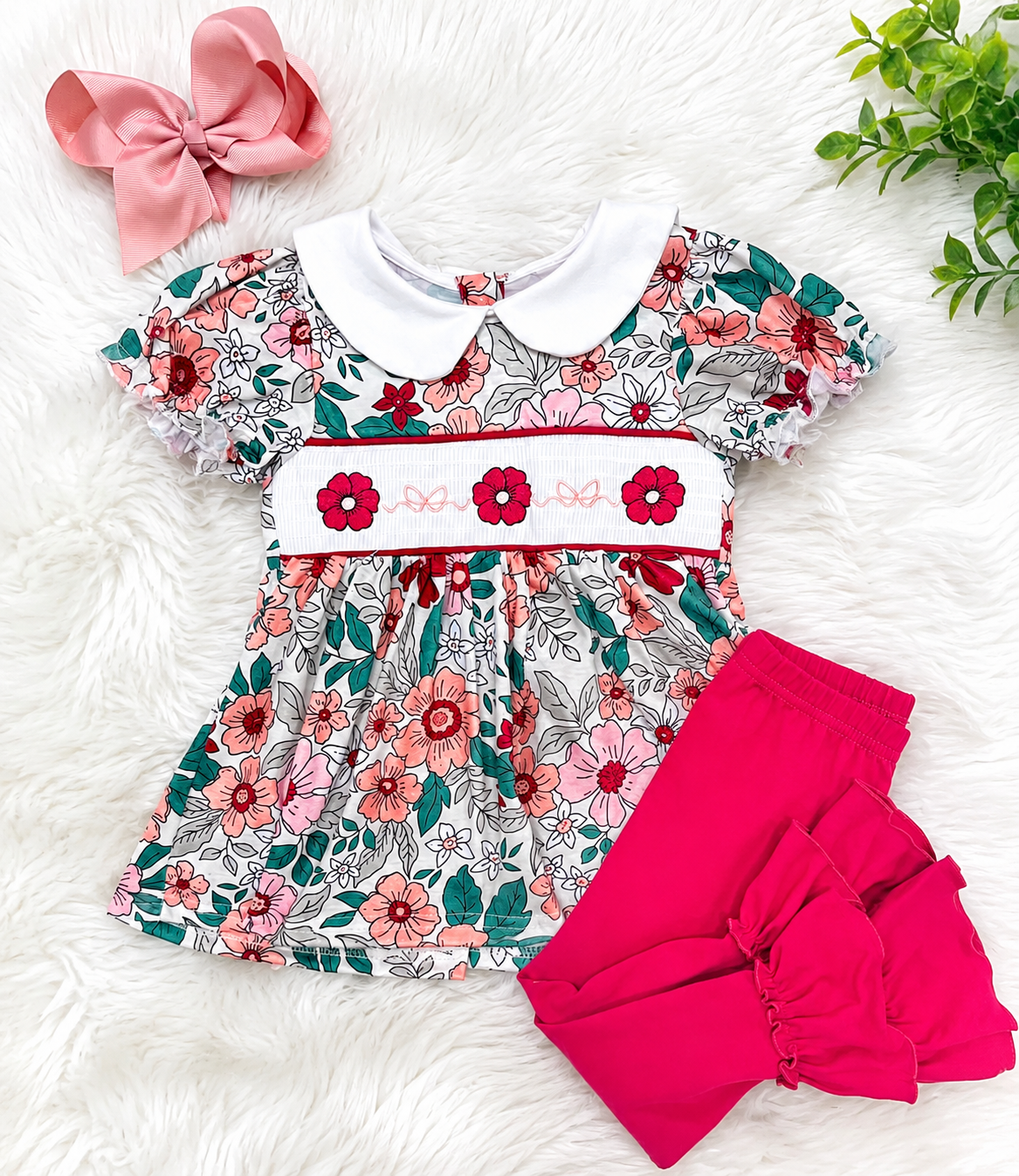 Girl’s Burgundy Floral Print Set