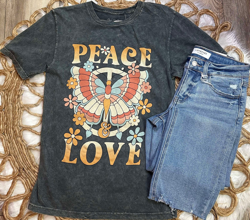 Women’s Black Acid Wash “Peace , Love” Tee