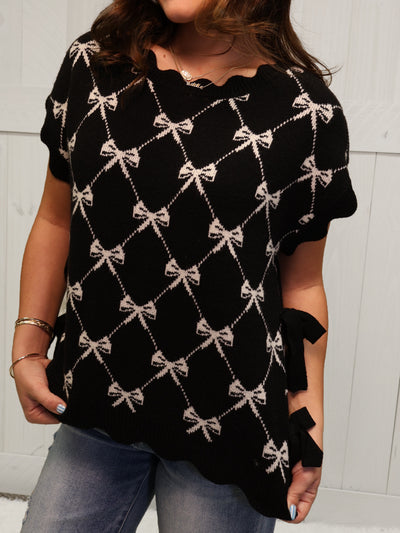 Black Bow Pattern Sweater Top