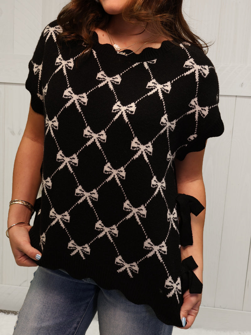 Black Bow Pattern Sweater Top