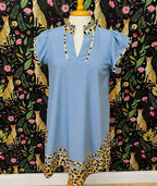 Women’s GiGiO Dusty Blue with Cheetah Dress