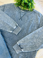 Women’s Acid Wash Long Sleeve Side Slit Knit Top In Indigo Blue