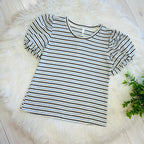 Women’s Glam Blue Stripe Puff Sleeve Top