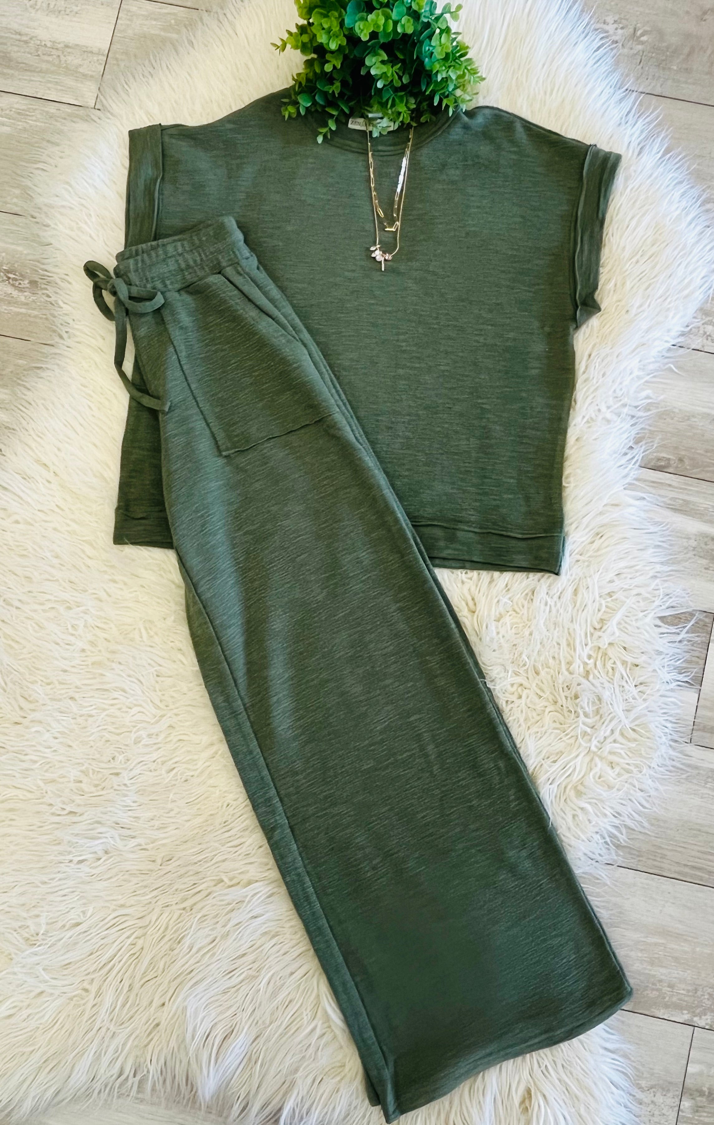 Women’s Zenana Cute Cotton Set In Olive