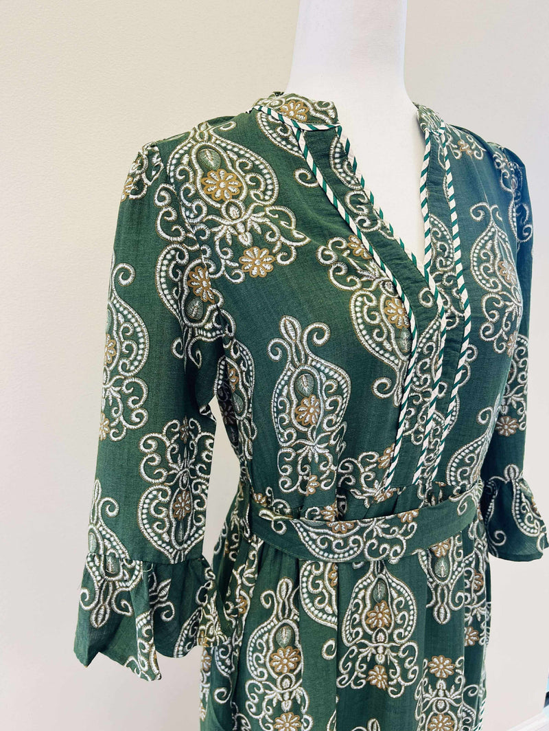 Olive V Neck Belted Maxi Dress
