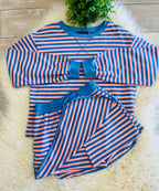 Women’s Evermmee Peach+Blue Stripped Long Sleeve Skort Set
