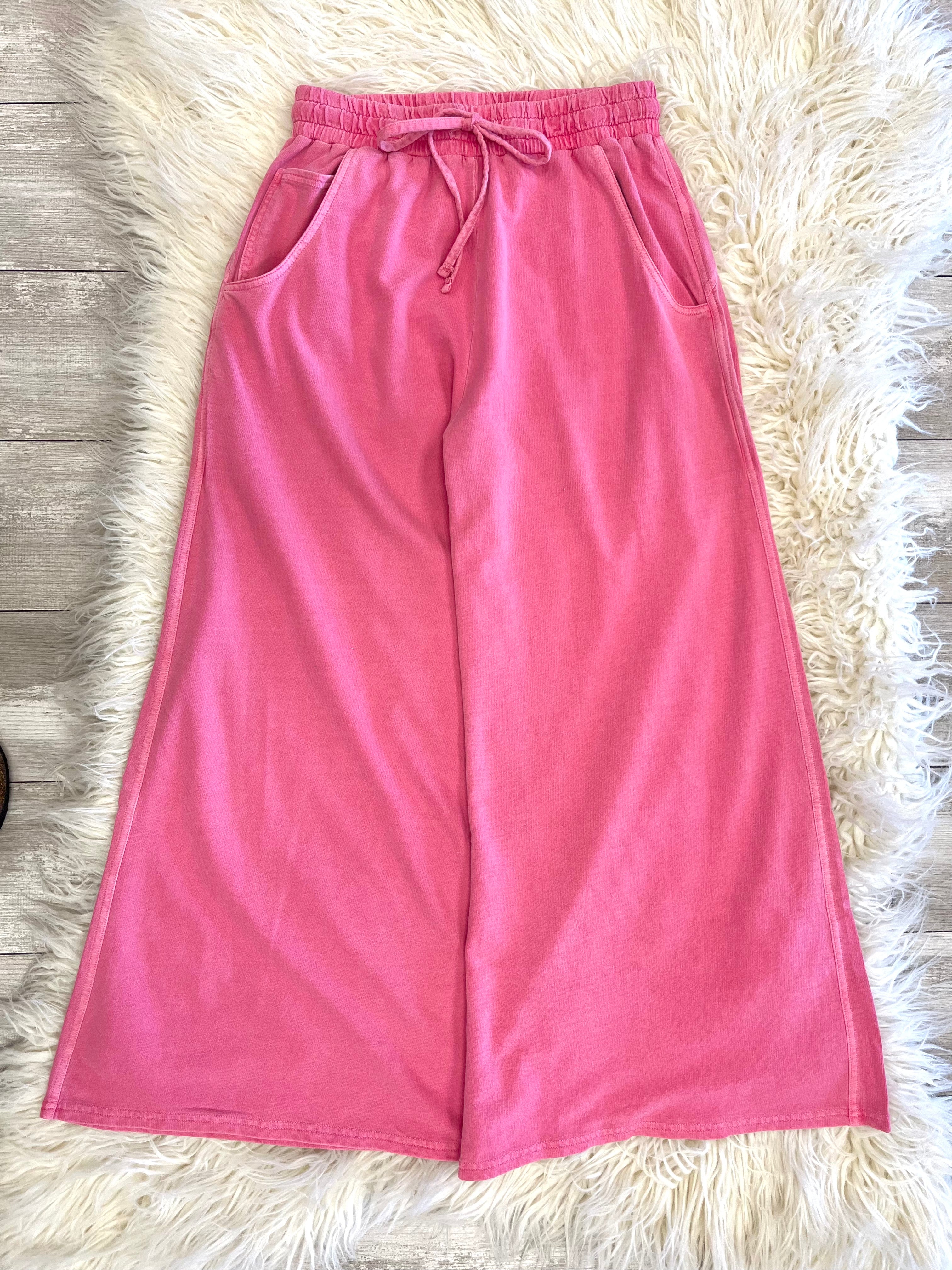 Women’s Zenana Fuchsia French Terry Enzyme Washed Pants