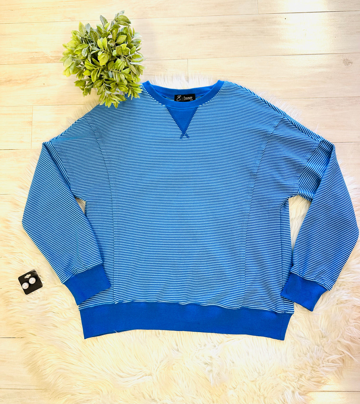 Women’s Evermmee Blue Striped Sweater Top - True to Size