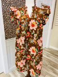 Women’s Floral Split Neck Mini Dress With Ruffle Sleeves